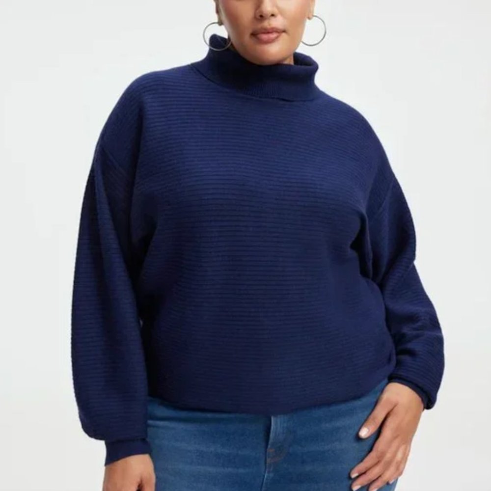 Good American Mockneck Crop Turtleneck Sweater in Blue (Multiple Sizes)